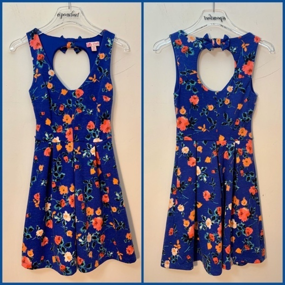 Candies Blue Sleeveless Floral Open Back Dress